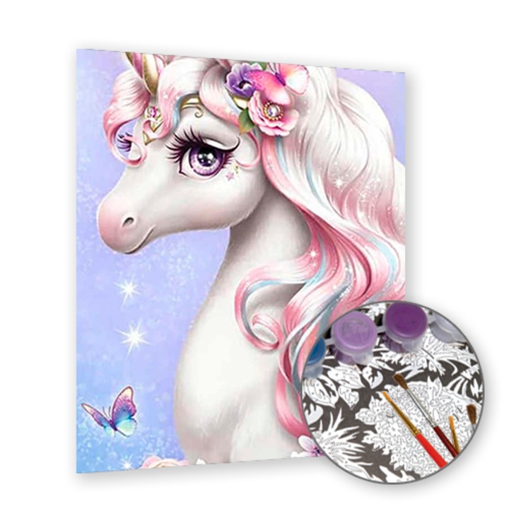 Рисуване по номера Art-hobby, Бял еднорог, 45333, размер 50x40 см, животни
