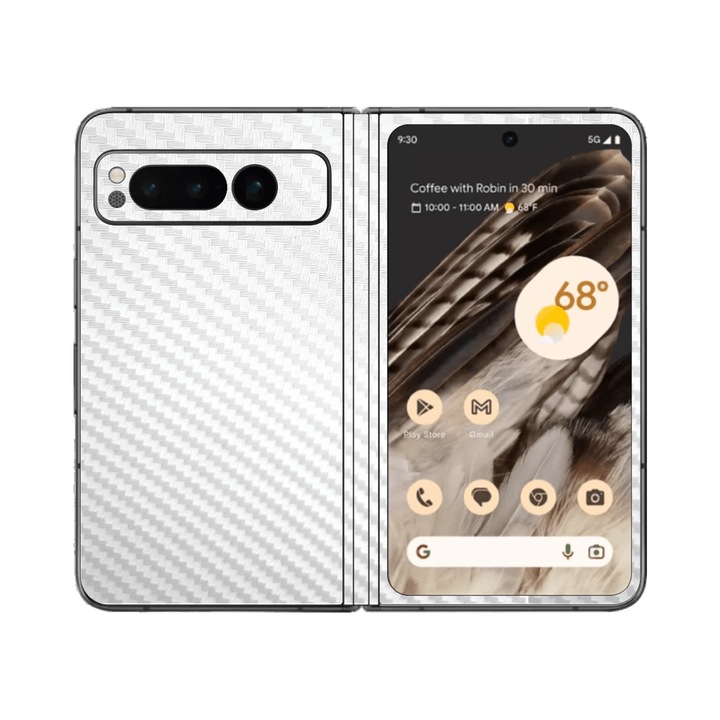 Протектор iSkinz Folie за Google Pixel Fold - въглеродно бяло, 360 разрез, пълно покритие, залепваща кожа, защита на задния и страничния капак