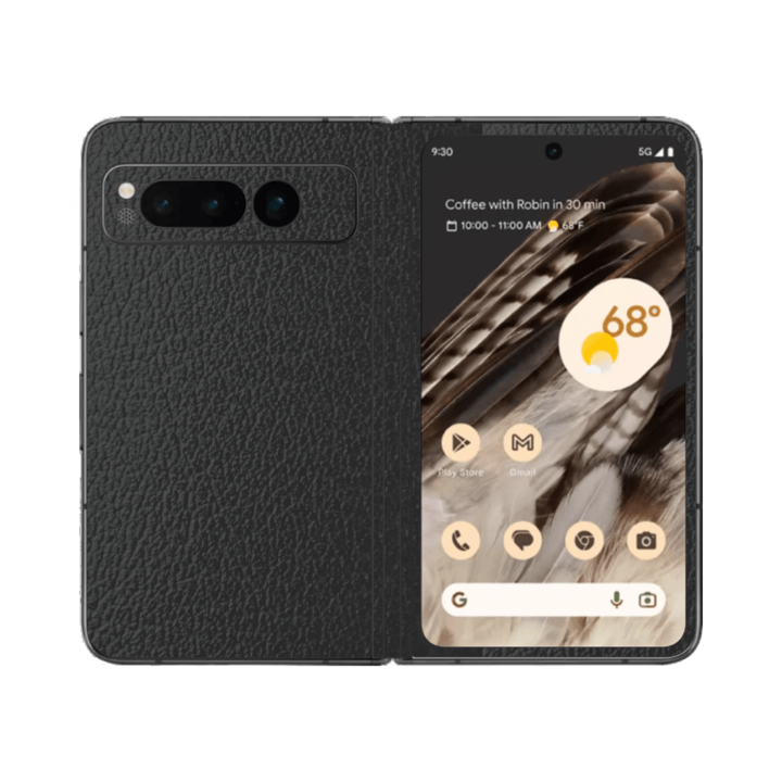 Folie Protectie iSkinz pentru Google Pixel Fold - Piele Neagra, Simple Cut, Skin Adeziv, Cover pentru Carcasa Spate