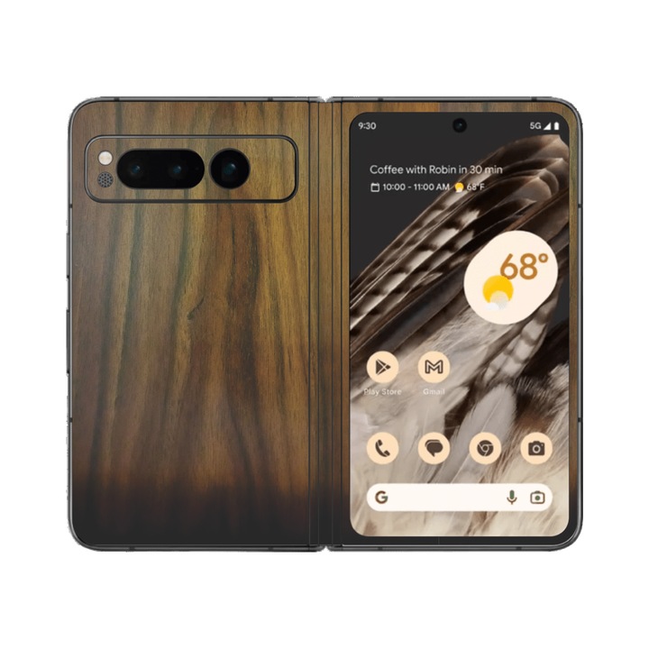 Протектор iSkinz за Google Pixel Fold - орехово дърво, 360 рязане, пълно покритие, лепило, защита на задния и страничния капак