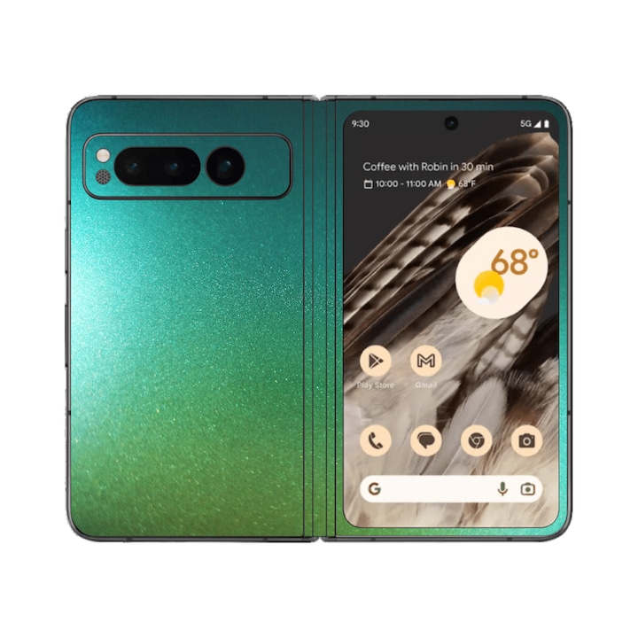 ISkinz Folie for Google Pixel Fold – színeltolásos akvamarin, 360 fokos vágás, teljes burkolatú ragasztós bőr, hát- és oldalvédő tok