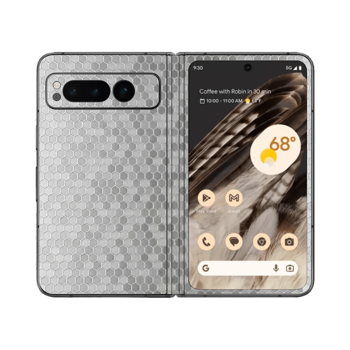 iSkinz Folie for Google Pixel Fold – ezüst méhsejt, 360 fokos vágás, teljes borítású, öntapadó bőr, hát- és oldalvédő tok