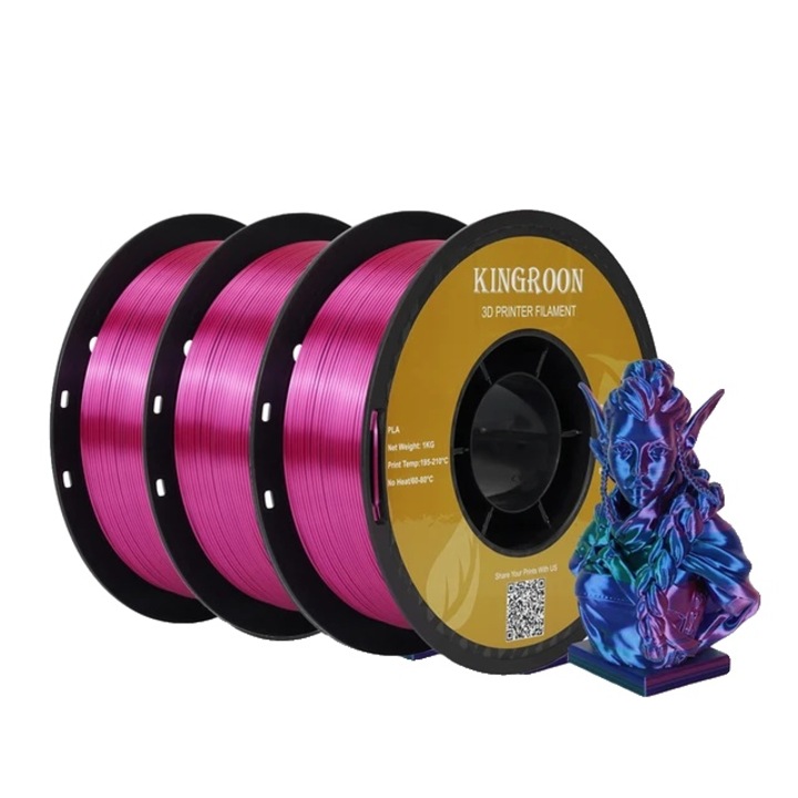 Filament Silk PLA tricolor, fara bule, 1.75mm, 3kg, rosu verde albastru