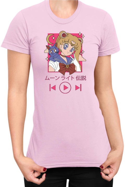 Női póló Japan Manga Anime Comics Animation Tralala Sailor Moon Legend of the Moonlight, Halvány rózsaszín