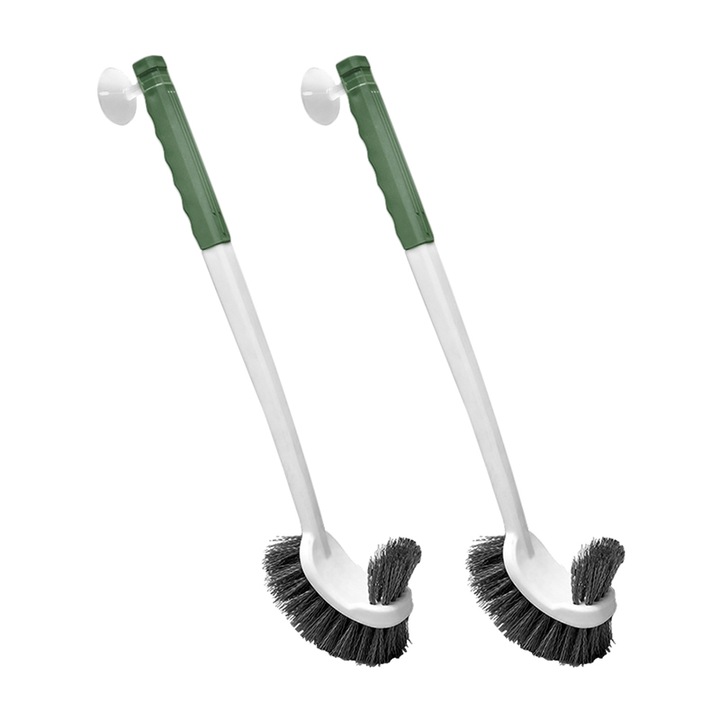 Set 2 perii de toaleta cu suport de perete, verde, design compact