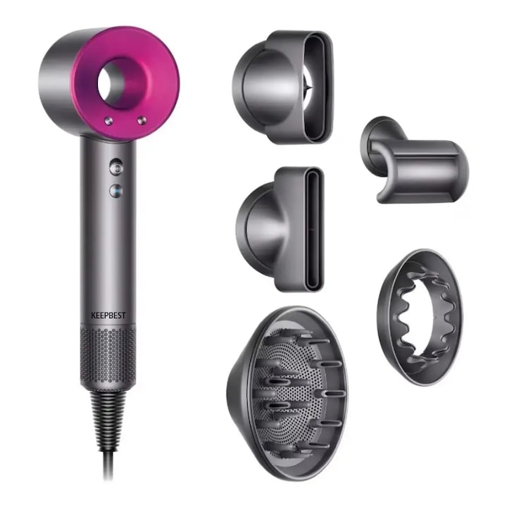 Uscator de par， profesional cu 110.000 RPM, KEEPBEST®,3 setari de temperatura, tehnologie cu 2 miliarde de ioni, uscare in 30 de secunde,2050 W，Neon Burgundy