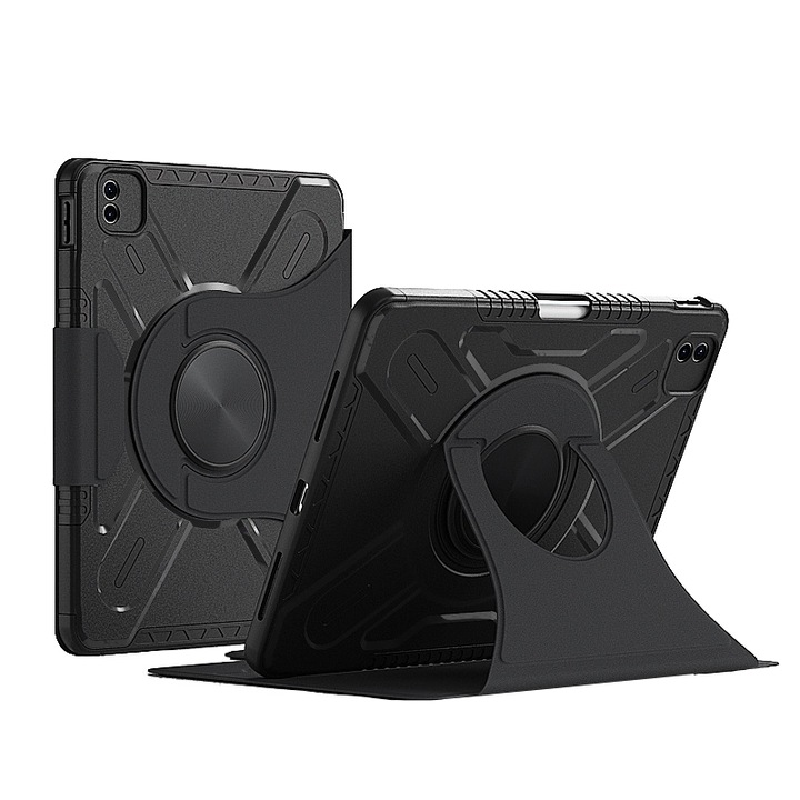 Husa Tableta PMIXO, Rotire 720°, Slot Stilou, Hibernare Inteligenta, pentru iPad 7, Negru, 10.2 inch