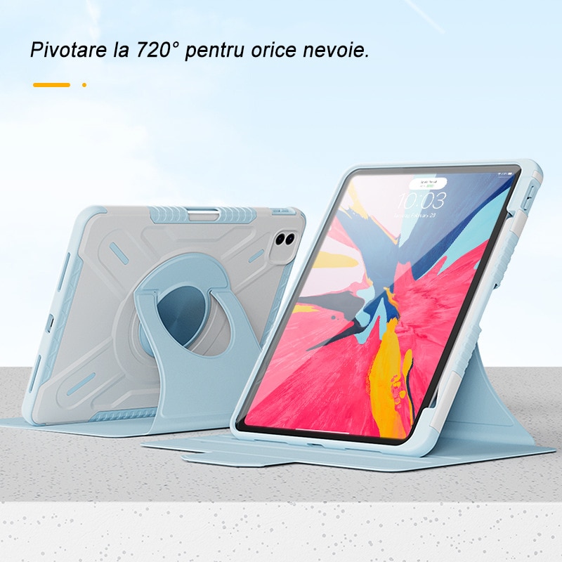 Husa Tablete PMIXO, Rotire 720°, Slot Stilou, Albastru, pentru Apple iPad Pro 11 (2018/2020/2021/2022)