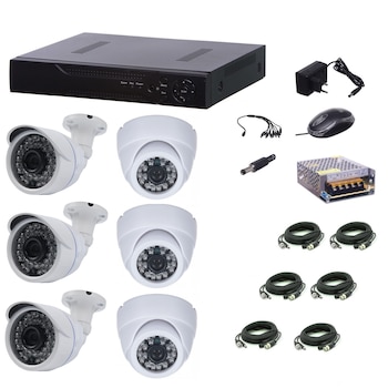 Kit supraveghere video AKU 6 camere 1200 TVL interior/exterior + DVR 8 canale LAN H264 Kit supraveghere video AKU 6 camere 1200 TVL interior/exterior + DVR 8 canale LAN H264