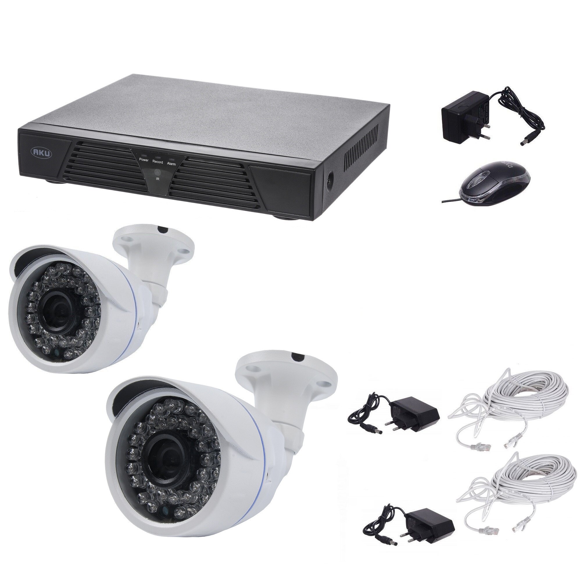 Kit supraveghere video Digital HD Aku 2 camere IP interior/exterior + NVR 4 canale H264