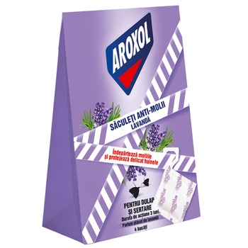 Saculeti antimolii Aroxol Lavanda, 4 buc Saculeti antimolii Aroxol Lavanda, 4 buc