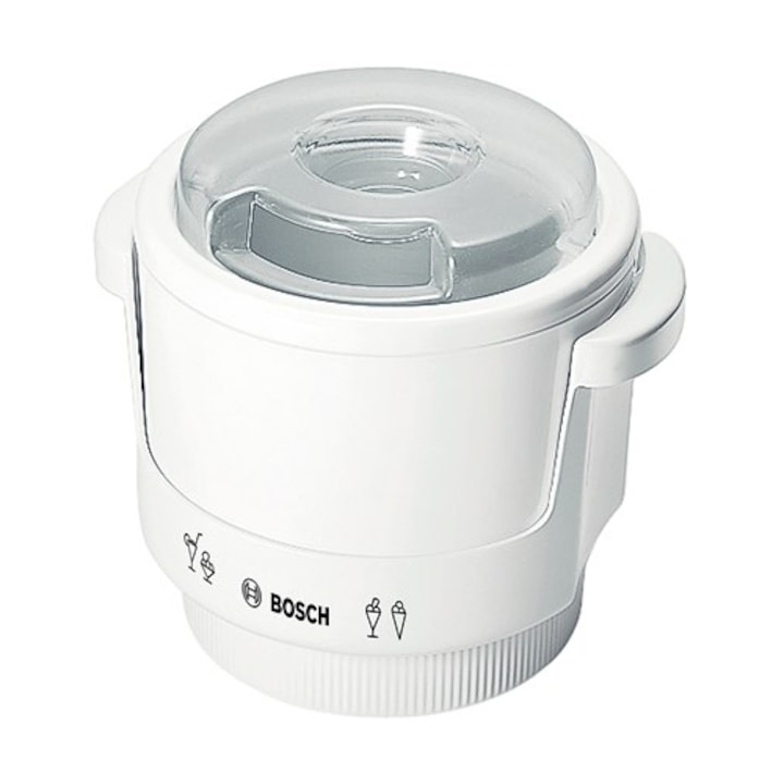 Приставка за сладолед Bosch MUZ4EB1 за кухненски робот, Съвместима с всички модели MUM4, Изолационен корпус, 550 гр, Бял