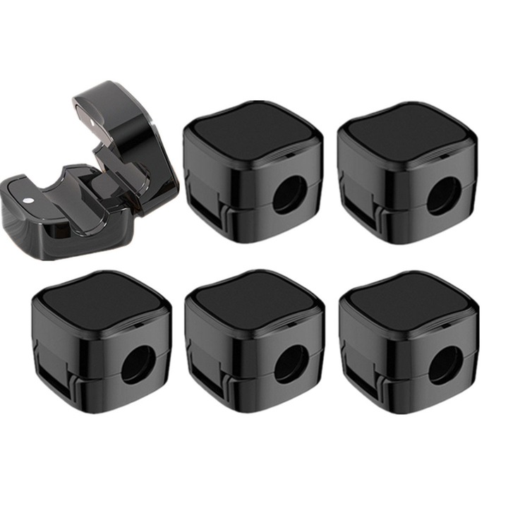 Organizator magnetic pentru cabluri, set 6 bucati, negru, 2x2x1.7cm