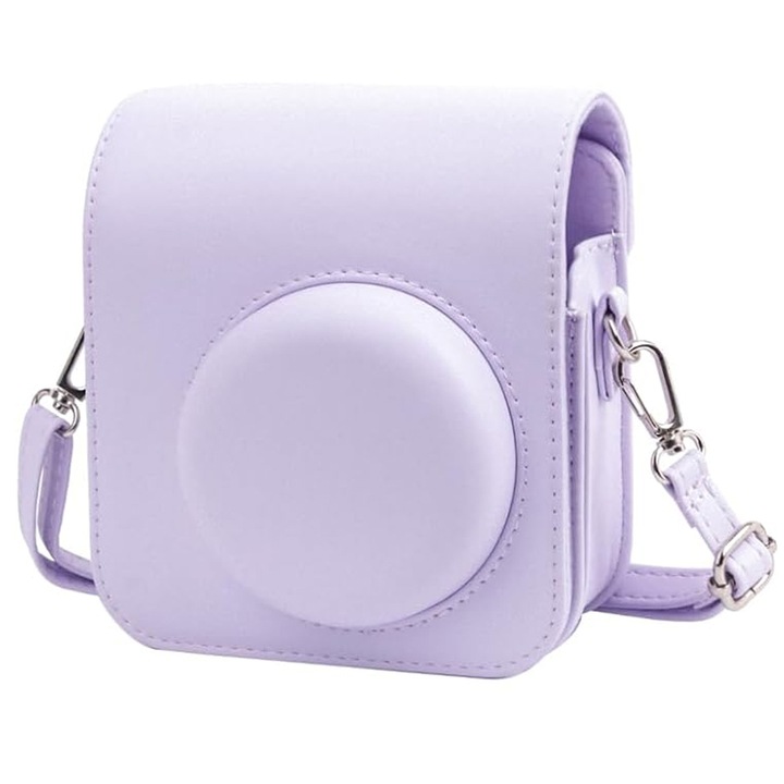 Geanta Foto, Zggzerg, Husa Fujifilm Instax Mini 12, Impermeabil, Uzura -rezistent, Design precis al gaurii, Potrivire perfecta, Cu cureaua ajustabila detasabila, PU, 13.5 x 7.5 x 11.5cm, Violet