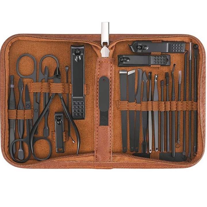 Set Manichiura Profesional, 26 Piese, Otel Inoxidabil, Negru, 14.5x10x2.9cm