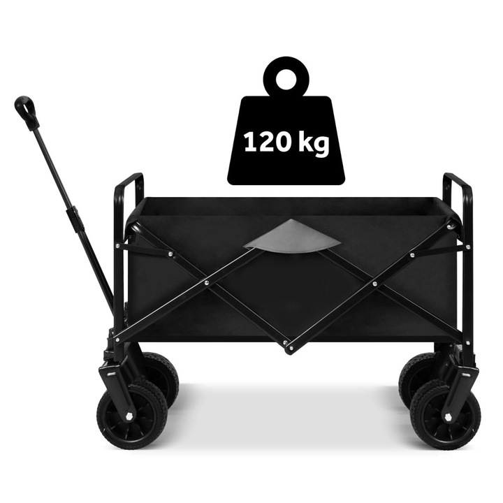 DacEnergy szállító kocsi, acél vázanyag, 360°-ban forgatható kerekek, összecsukható, praktikus zsebek, terhelhetőség 120 kg-ig, 90 x 50 x 61 cm, fekete