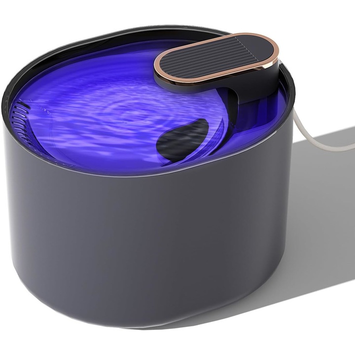 Dispenser apa automat tip fantana pentru pisici si caini, Latauar, cu purificare si filtrare prin carbune activ, silentios, led luminos, 3L, adaptor priza, Negru