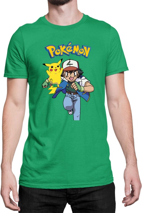 Férfi póló Japan Manga Anime Comics Tralala Pokemon 02, Zöld