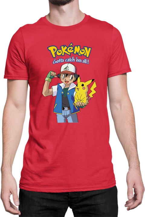 Férfi póló Japan Manga Anime Comics Tralala Pokemon 03, Piros