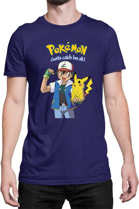 Férfi póló Japan Manga Anime Comics Tralala Pokemon 03, Tengerészkék