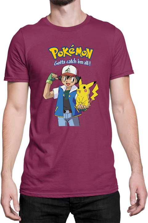 Férfi póló Japan Manga Anime Comics Tralala Pokemon 03, Bordó