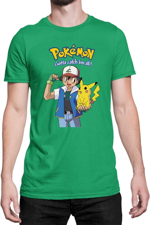 Férfi póló Japan Manga Anime Comics Tralala Pokemon 03, Zöld