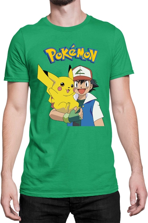 Férfi póló Japan Manga Anime Comics Tralala Pokemon 04, Zöld