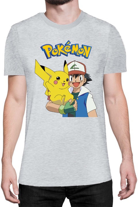 Férfi póló Japan Manga Anime Comics Tralala Pokemon 04, Melange világosszürke