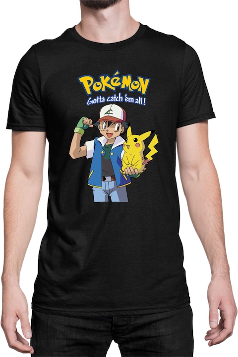 Férfi póló Japan Manga Anime Comics Tralala Pokemon 03, Fekete