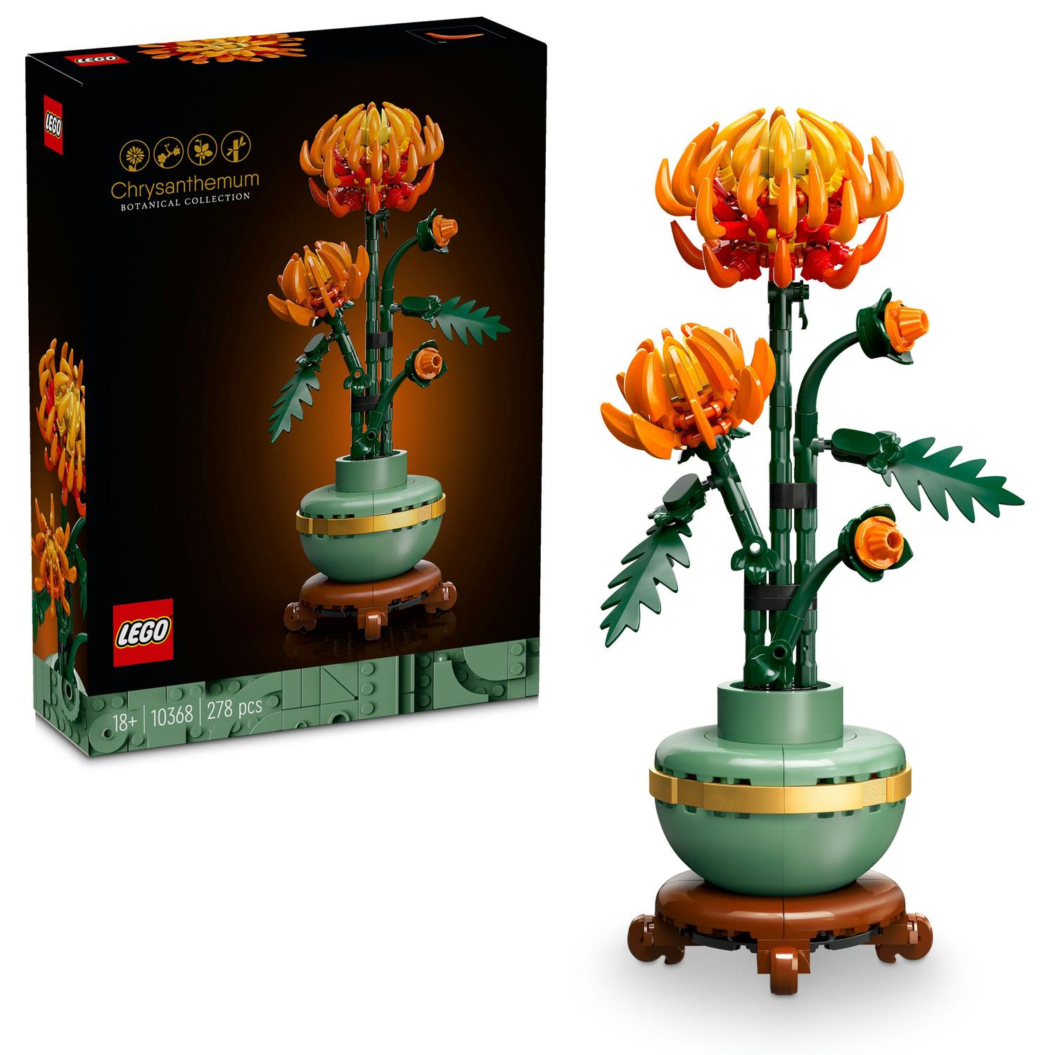LEGO® Icons - Crizantema 10368, 278 piese, Floare Artificiala, Cadou pentru Femei