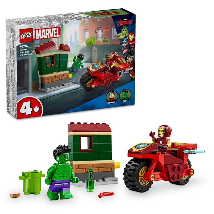 LEGO® Marvel - Iron Man с мотоциклет и Hulk 76287, 68 части