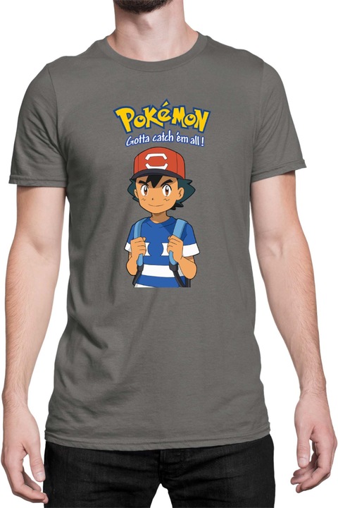 Férfi póló Japan Manga Anime Comics Tralala Pokemon 07, Sötétszürke