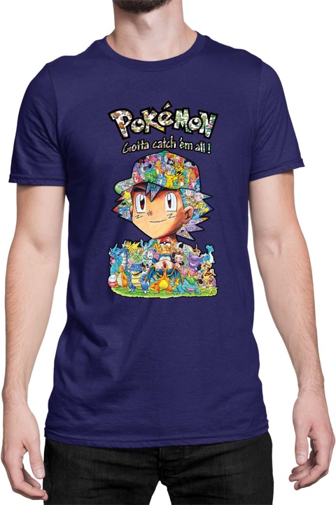 Férfi póló Japan Manga Anime Comics Tralala Pokemon 10, Tengerészkék