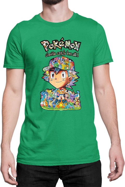 Férfi póló Japan Manga Anime Comics Tralala Pokemon 10, Zöld