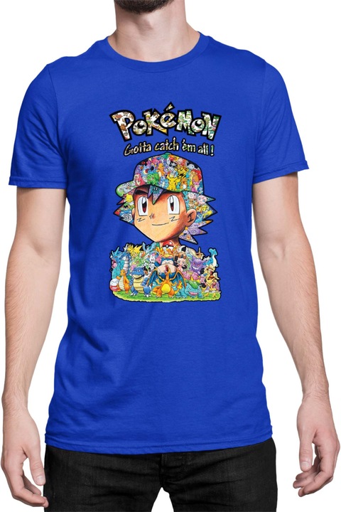 Férfi póló Japan Manga Anime Comics Tralala Pokemon 10, Kék