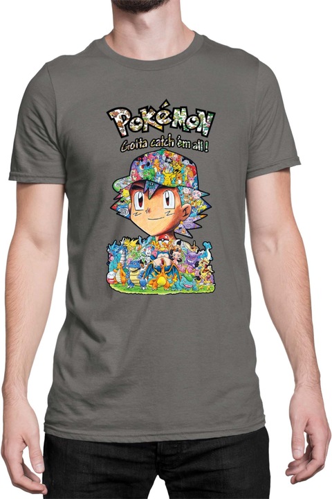 Férfi póló Japan Manga Anime Comics Tralala Pokemon 10, Sötétszürke