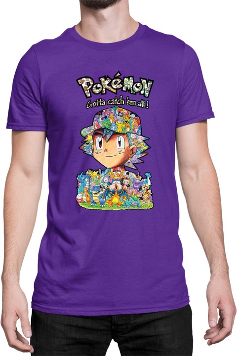 Férfi póló Japan Manga Anime Comics Tralala Pokemon 10, Mályvaszín
