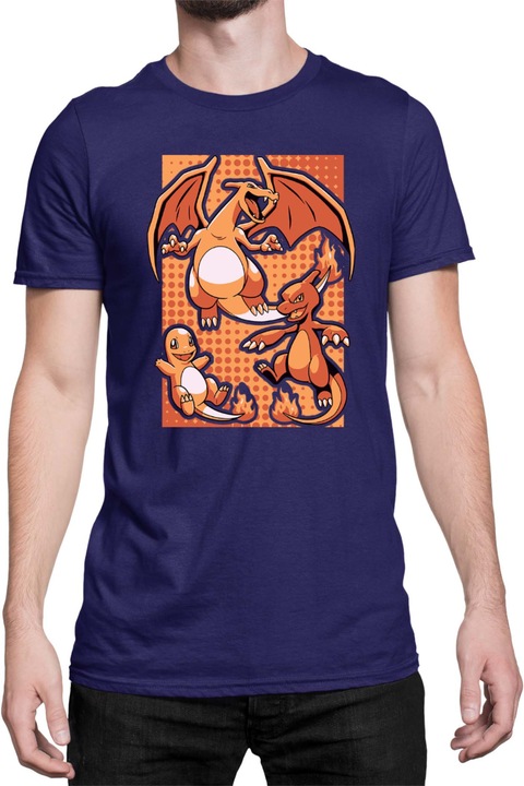 Férfi póló Japan Manga Anime Comics Tralala Pokemon Charizard 02, Tengerészkék