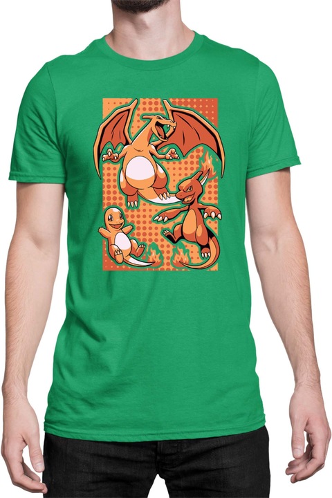 Férfi póló Japan Manga Anime Comics Tralala Pokemon Charizard 02, Zöld