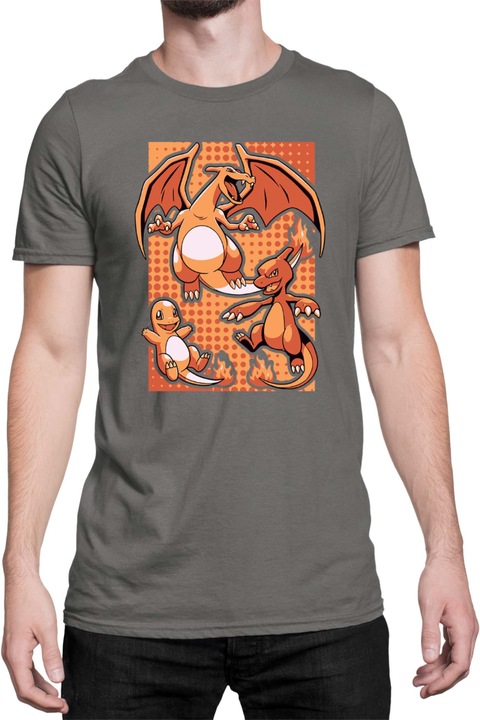 Férfi póló Japan Manga Anime Comics Tralala Pokemon Charizard 02, Sötétszürke