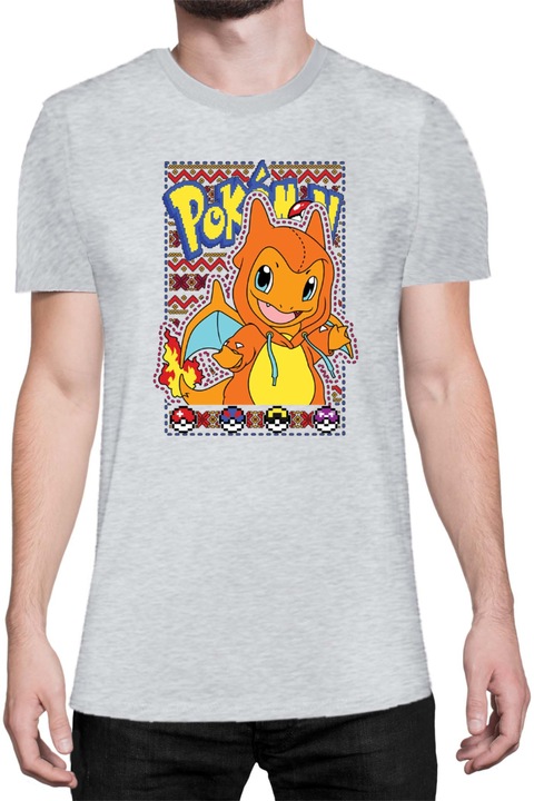 Férfi póló Japan Manga Anime Comics Tralala Pokemon Charmander 01, Melange világosszürke