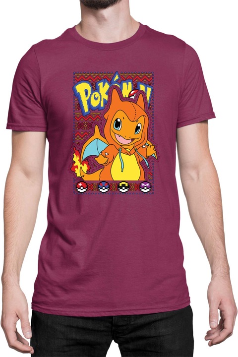 Férfi póló Japan Manga Anime Comics Tralala Pokemon Charmander 01, Bordó