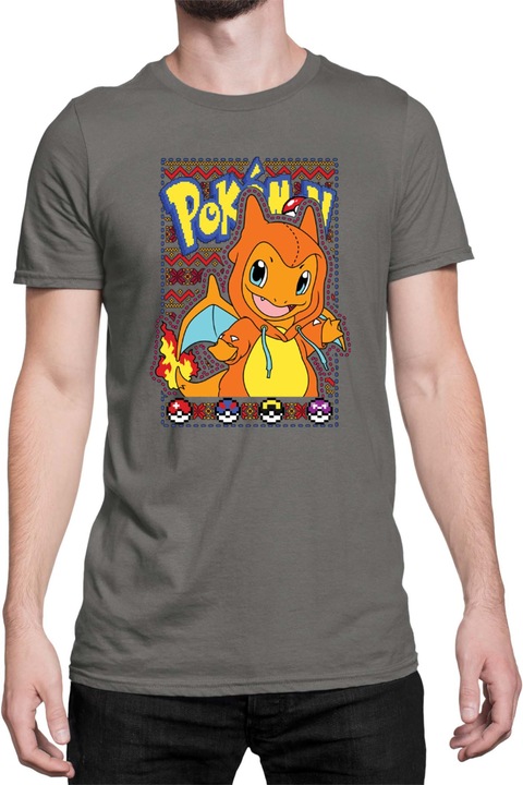 Férfi póló Japan Manga Anime Comics Tralala Pokemon Charmander 01, Sötétszürke