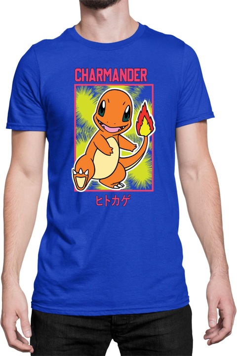 Férfi póló Japan Manga Anime Comics Tralala Pokemon Charmander 02, Kék