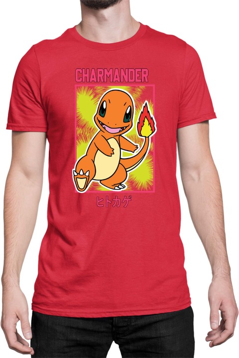 Férfi póló Japan Manga Anime Comics Tralala Pokemon Charmander 02, Piros