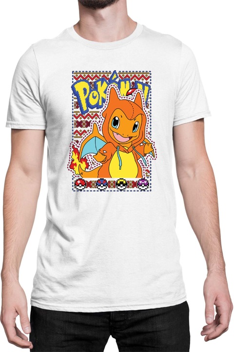 Férfi póló Japan Manga Anime Comics Tralala Pokemon Charmander 01, Fehér