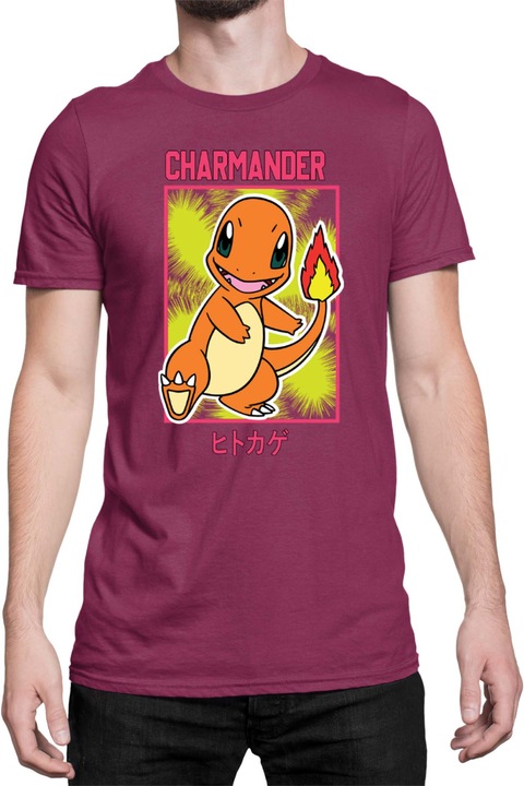 Férfi póló Japan Manga Anime Comics Tralala Pokemon Charmander 02, Bordó