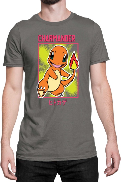 Férfi póló Japan Manga Anime Comics Tralala Pokemon Charmander 02, Sötétszürke