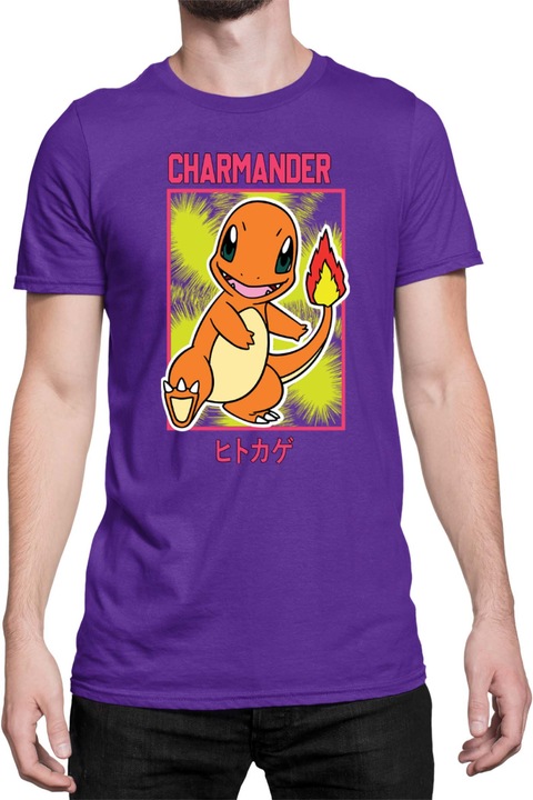Férfi póló Japan Manga Anime Comics Tralala Pokemon Charmander 02, Mályvaszín