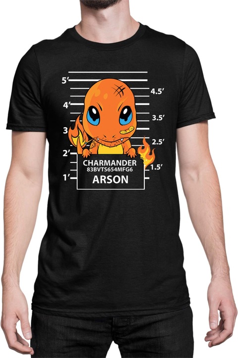 Férfi póló Japan Manga Anime Comics Tralala Pokemon Charmander Wanted, Fekete